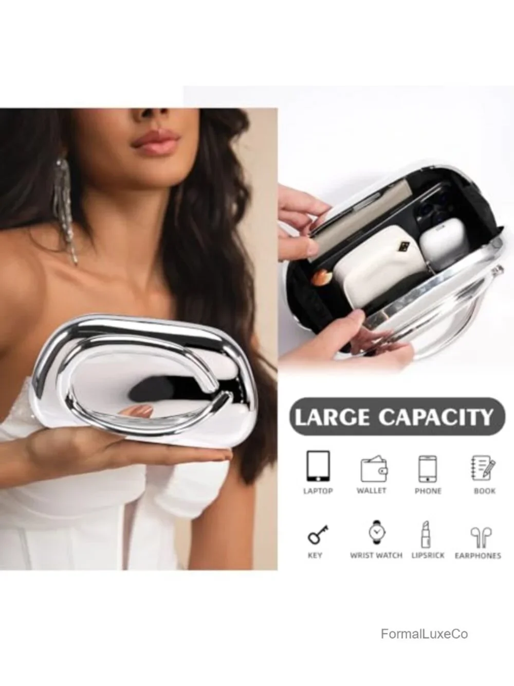 Acrylic Evening Clutch Purse Metal Handle Crossbody Shoulder Bag Wedding Party
